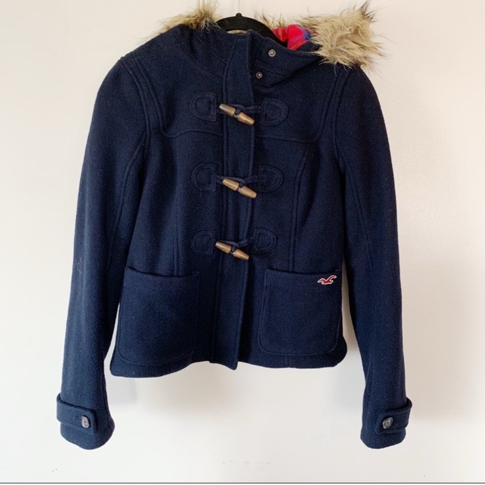 Hollister Faux Fur Hood Wool Jacket